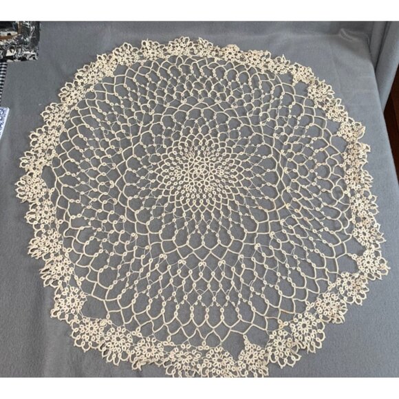 Vintage Hand-Crocheted Lace Doily 26" Round Intricate Floral Pattern - Picture 1 of 10
